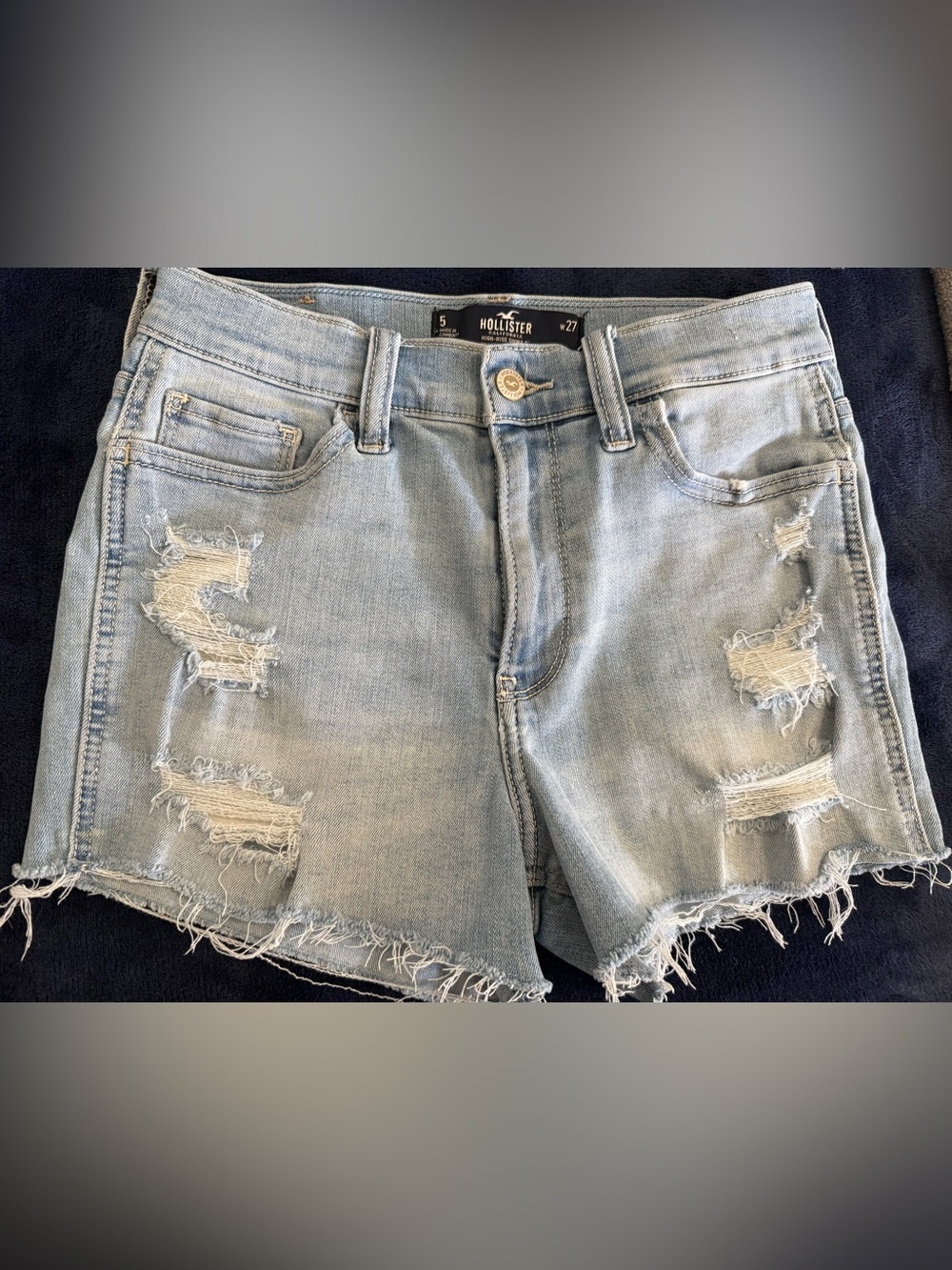 Hollister High Rise Distressed Denim Shorts Size 5 W27 3”
